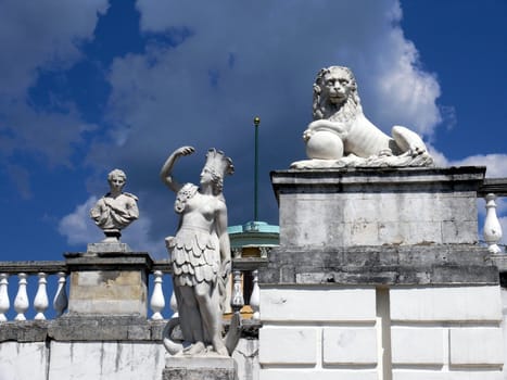 Monuments in old terrace near the palace. Arkhangelskoye Estate. Moscow