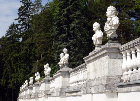 Monuments in old terrace near the palace. Arkhangelskoye Estate. Moscow