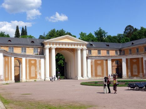 Moscow, Russia - May 22, 2010: Spring day. Peoples walks in the main palace on May 22, 2010 in Arkhangelskoye Estate, Moscow, Russia.