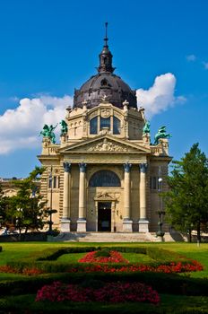 exterior of the famous bath Szechenyi Fuerdo in Budapest