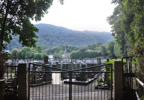 Japanese graveyard in Arashiyama, Kyoto, Japan 