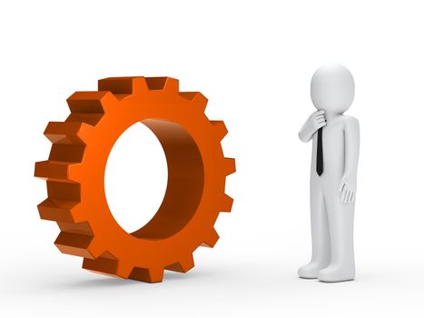 Business man with tie orange mechanical gear