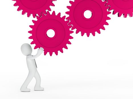 businessman with tie hold pink mechanic gear