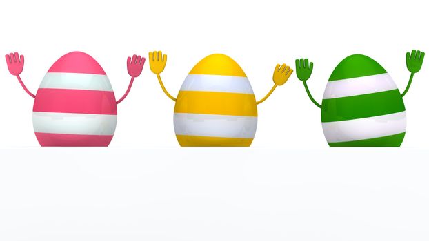 3 colorful easter eggs with streak wave hand