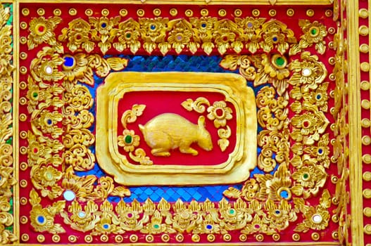 Native Thai style of rabbit pattern on Buddhist temple