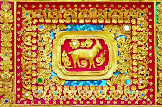 Native Thai style of goat pattern on Buddhist temple