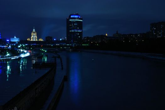 Night view of business area of Moscow and the Moscow river