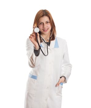 woman doctor with stethoscope isolated on white background