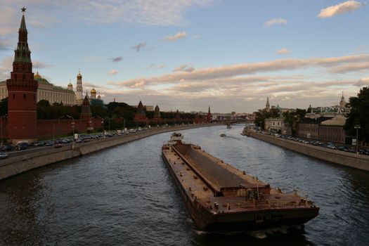 The barge, floating down the Moscow river