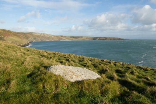 Coastal vista of Porth Ceiriad bay near Abersoch on the Lleyn peninsular coast of North Wales, UK.