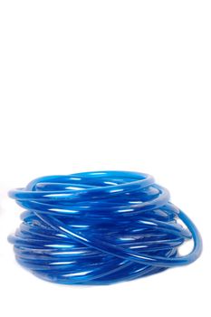 blue plastic hose isolated on white background