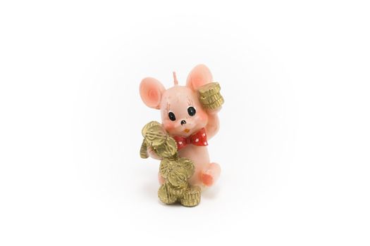 Rose waxy mouse-candle insulated on white background