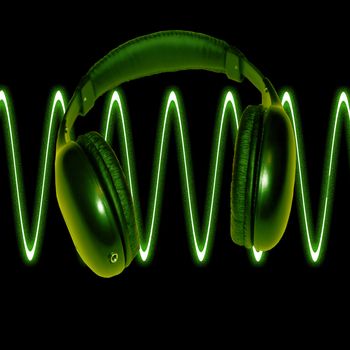 A green and black headset on a green wave
