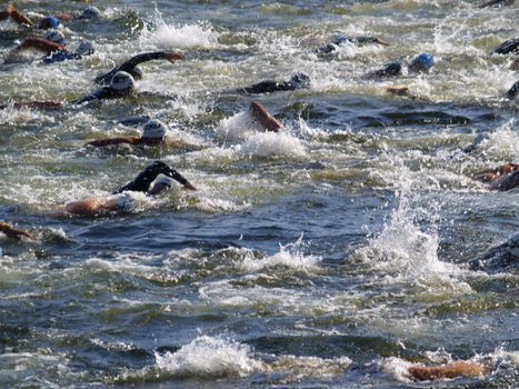 athletes swimming at a local triathlon event, aug 08, Bad Arolsen, Germany