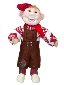Christmas doll elf made of a fabric and a wool isolated on white