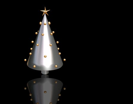 3D render of a metallic Christmas tree