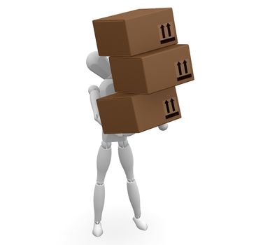 3D render of a man carrying boxes