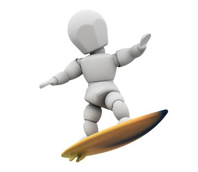 3D render of someone surfboarding