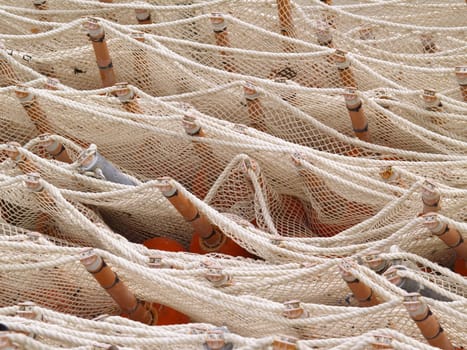 Detail of net, like it is used to keep away floating refuse from the beach