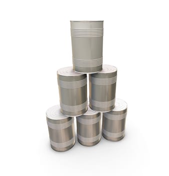 3D render of a stack of tin cans