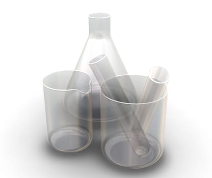 3D render of test tubes and flasks