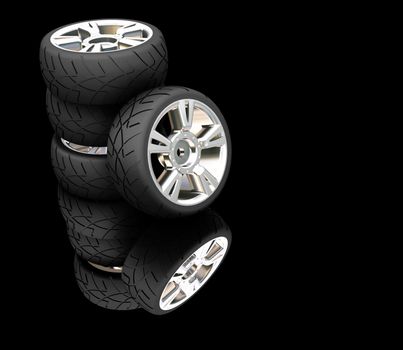 3D render of car tyres