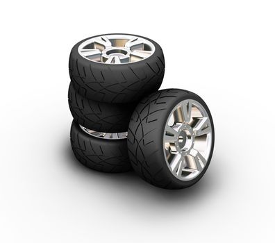 3D render of car tyres