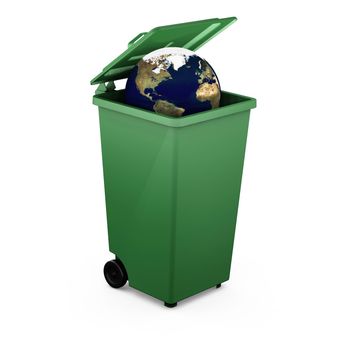 3D render of a globe in a bin