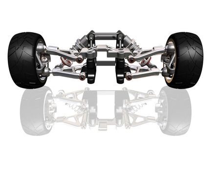 3D render of wheels with suspension