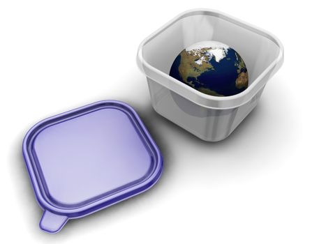 3D render of the world in a plastic container