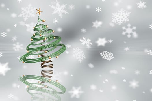 3D render of a Christmas tree on a snowflake background