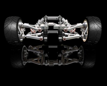 3D render of wheels with suspension