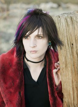 Young Girl with A Magenta Streak in her Hair