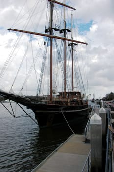 Tall sailing ship at anchor in Savannah harbor