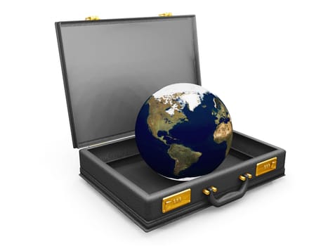 3D render of a globe in a briefcase