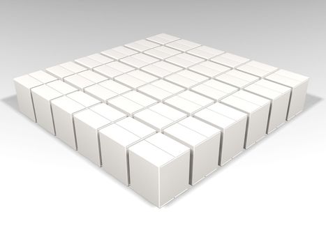 3D render of lots of white boxes