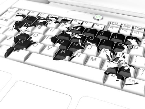 computer keyboard with world map print on