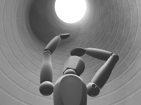 3D render of someone stuck down a hole