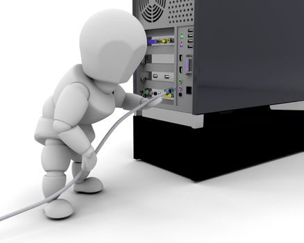 3D render of someone plugging in a cable in a computer