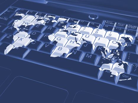 computer keyboard with world map print on