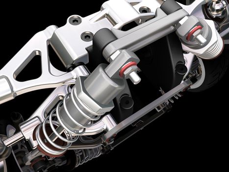 3D render of a car suspension