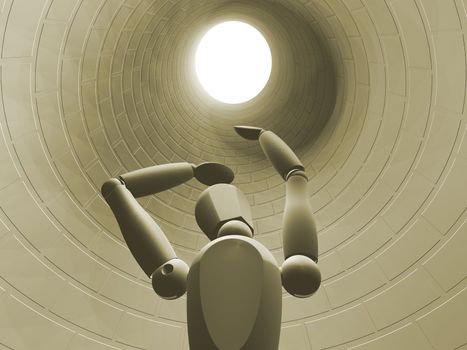 3D render showing someone stuck in a hole