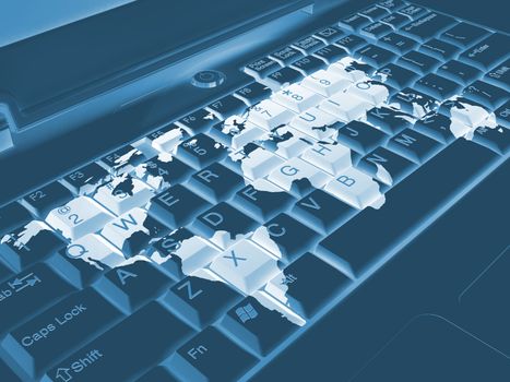 computer keyboard with world map print