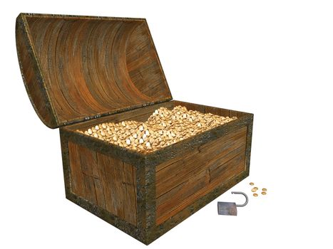3d treasure box isolated in white