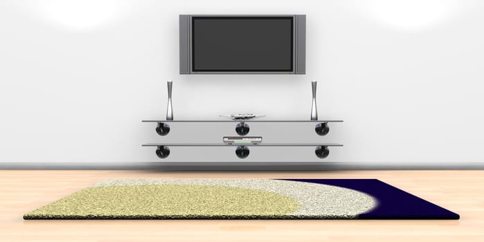 3D render of a contemporary lounge with abstract painting on wall