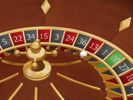 Roulette wheel with the ball on number thirteen