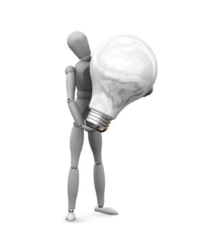 3D render of a man holding a lightbulb