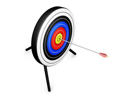 3D render of an arrow hitting the bullseye