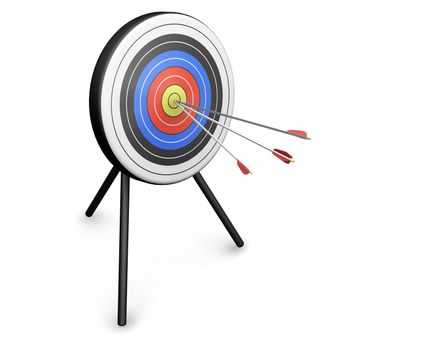 3D render of arrows hitting the bullseye