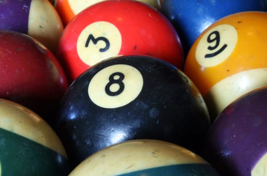 Billiard balls at the playing table